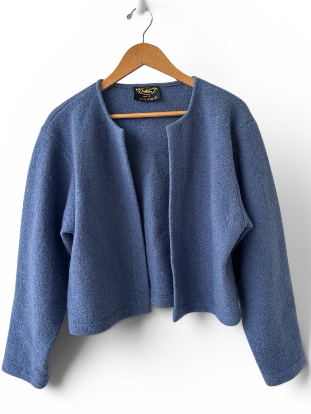 Vintage Vitabella Norway Blue Boiled Wool Open Front Jacket Cardigan Women’s M